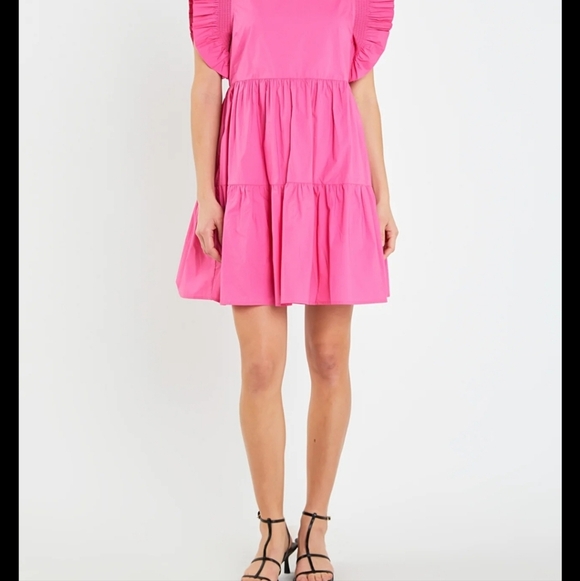 English Factory Tiered Midi Dress Pink sz Lg - Picture 8 of 8